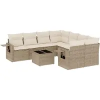 vidaXL 9-delige Loungeset met kussens poly rattan beige