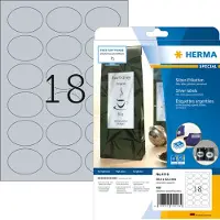 Herma Zilverkleurige folie-etiketten, A4, 58,4 x 42,3 mm, ovaal glanzend, weervast, pe