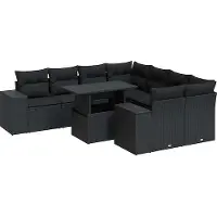 vidaXL 9-delige Loungeset met kussens poly rattan zwart