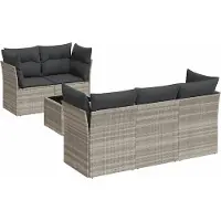 vidaXL 6-delige Loungeset met kussens poly rattan lichtgrijs