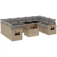 vidaXL 10-delige Loungeset met kussens poly rattan beige