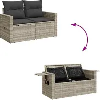 vidaXL Tuinbank 2-zits met kussens poly rattan lichtgrijs
