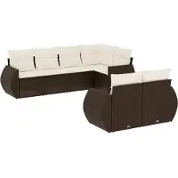 vidaXL 7-delige Loungeset met kussens poly rattan bruin