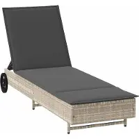 vidaXL Ligbed met wielen en kussens poly rattan lichtgrijs