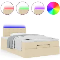 vidaXL Bed poef met matras en LED's 180x200 cm stof crèmekleurig