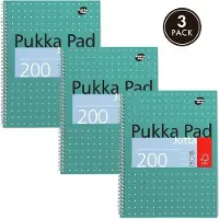 Pukka Pad Pukka Metallic Collegeblok A4 Gelinieerd Dubbeldraads Zijgebonden Karton Harde rug Groen Geperforeerd 200 Pagina's 3 stuks à 200 vellen