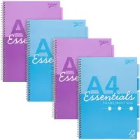 Pukka Pad Pukka Essentials Collegeblok A4 Geruit Dubbeldraads Zijgebonden Karton Harde rug Kleurenassortiment Niet geperforeerd 4 stuks à 200 vellen