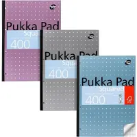 Pukka Pad Metallic Navulblok Gelijmd A4 Geruit Karton Harde rug Kleurenassortiment Geperforeerd 400 Pagina's 5 Stuks