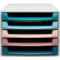 Exacompta THE BOX ladebox A4/A4+ 5 laden open, Scandi kleuren gesorteerd, stil, veiligheidsstop