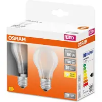 Osram E27 7W 2-pack LED-lamp, gloeiform, fitting E27, 7 Watt, warm wit, 2700 K, energie-efficiëntieklasse E