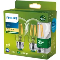 Philips Energiezuinige lamp Transparant - 40 W - E27 - Warmwit licht - 2-pack - Bespaar op energiekosten