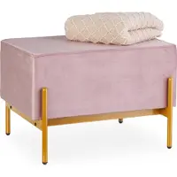 Relaxdays zitbank fluweel - met metalen poten - slaapkamer - 40 x 60 x 43 cm - halbank - roze