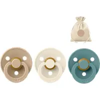 BIBS 3 fopspenen maat 2 - Taupe, Ivory en Island Sea + BolleToet speenzakje