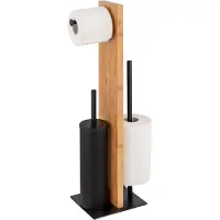 Wenko Toiletbutler Lesina zwart en bamboe - FSC hout - Toiletborstel met houder, Toiletrolhouder en Reserverolhouder vrijstaand