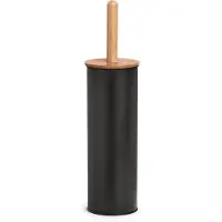 Zeller WC/Toiletborstel in houder - bamboe hout - zwart - H38xD10 cm - Toiletborstels