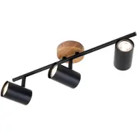 Briloner WOOD & STYLE - Plafonniére - plafondlamp - spots draaibaar - 3-lichts - GU10 - Materiaal: hout en Metaal - Kleur: zwart