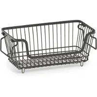Zeller opberg draadmand - zwart - 32 x 16 x 14 cm - stapelbaar - metaal - opruimen - kastmanden
