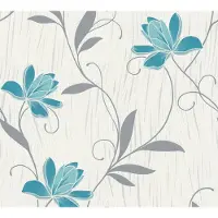 AS-Creation Bloemen behang Behang bloemen Behang slaapkamer Papiertapete Blauw Zilver Wit 306210 | Koop nu voordeling behang