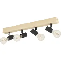 Eglo Landelijke plafondlamp Townshend 3 4-lichts zwart met hout