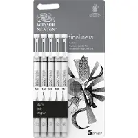 Winsor & Newton Fineliner Set Zwarte – 5 Nibmaten (0.1–1.0 mm) – Waterbestendige Pigmentinkt voor Tekenen & Schetsen