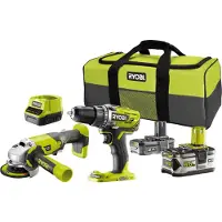 Ryobi R18DDAG-252S ONE+ accu combokit 18V met boorschroefmachine en haakse slijper in transporttas (1x 2.0Ah accu + 1x 5.0Ah accu + lader) - 5133003819