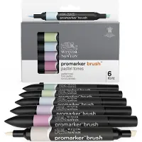 Taidepiste 0290125 Promarker Brush 6 Pastel Tones | Professionele alcoholmarkers & layoutmarkers