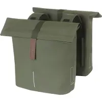 Basil City Dubbele Fietstas 28-32L Moss Green Waterafstotend Vegan Leather Reflecterend Universal Bridge Voor E-bike & Stadsfiets