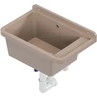 QLS Gootsteen Beige 58x38x26 cm van Kunststof - Inclusief Sifonset - voor Garage, Kelder en Buiten 10846