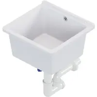 QLS Gootsteen Wit 40x38x22 cm van Kunststof - Inclusief Sifonset - voor Kelder, Tuin en Garage 10843
