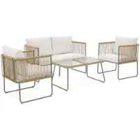 Sweeek Loungeset van kunststof touw en gegalvaniseerd staal, salontafel van gehard glas, 4 zitplaatsen, L 115 x 60 x 68cm