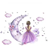 Universeel Muurstickers Meisje met Maan en Vlinders – Decoratie voor Kinderkamer, Slaapkamer & Woonkamer – Voor Meisjes & Baby’s – Huisdecoratie Accessoires