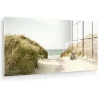 MuchoWow Glasschilderij 160x80 cm - Schilderij acrylglas - Strand - Duin - Lucht - Foto op glas - Muurdecoratie woonkamer - Wanddecoratie slaapkamer - Schilderijen