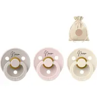 BIBS 3 spenen met naam rond maat 1: mushroom, petal en ivory + BolleToet speenzakje - fopspenen
