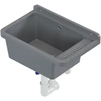 QLS Gootsteen Grijs 58x38x26 cm van Kunststof - Inclusief Sifonset - voor Garage, Kelder en Buiten 10844