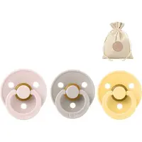 BIBS 3 fopspenen maat 2 - Mushroom, Petal en Pale Butter + BolleToet speenzakje