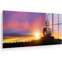 MuchoWow Glasschilderij - Buddha beeld - Silhouette - Zonsondergang - Spiritueel - Schilderijen woonkamer - Foto op glas - Acrylglas - 40x20 cm - Wanddecoratie - Schilderij glas