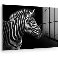 MuchoWow Glasschilderij 30x20 cm - Schilderij acrylglas - Zebra - Zwart - Wit - Portret - Dieren - Foto op glas - Muurdecoratie woonkamer - Wanddecoratie slaapkamer - Schilderijen