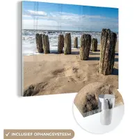 MuchoWow Glasschilderij - Acrylplaat - Strand - Zee - Golf - Foto op glas - Schilderij glas - Acrylglas - Wanddecoratie - Kamerdecoratie - 80x60 cm - Schilderijen woonkamer
