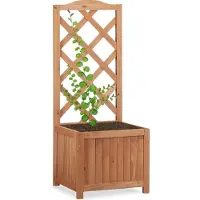 Relaxdays klimrek met plantenbak - rankhulp - houten plantenrek - weerbestendig - bloembak M
