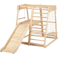 Sunny Mickie Klimtoren met Glijbaan, Schommel en Touwladder van Hout in naturel | Indoor Klimrek voor Kinderen | Montessori Speelgoed