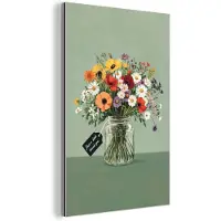 MuchoWow Aluminium schilderij 20x30 cm - Wanddecoratie metaal - Bloemen - Vaas - Kaartje - Metalen muurdecoratie woonkamer - Decoratie industrieel - Foto op dibond - Industriële accessoires slaapkamer