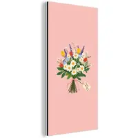 MuchoWow Aluminium schilderij 20x40 cm - Wanddecoratie metaal - Bloemen - Lint - Kaartje - Metalen muurdecoratie woonkamer - Decoratie industrieel - Foto op dibond - Industriële accessoires slaapkamer