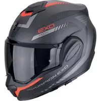 Scorpion EXO-Tech Evo Carbon Cosy, modulaire helm ,Mat Zwart/Grijs/Rood ,M