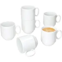 MamboCat Set van 6 TOMMY stapelbare koffiemokken wit porselein 220ml