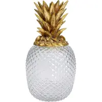 Kare decoratieve doos Ananas, hoogte 31 cm, glas, helder, goud Pineapple, helder / transparant, Woon-/ Eetkamer, Glas