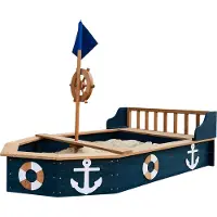 Axi Doris Zandbak van Hout in de vorm van een boot - Antraciet & Bruin | Zandbak schip met draaiend roer, vlag & bankjes | Zandbakboot inclusief zeil en gronddoek | 153x90x100 cm