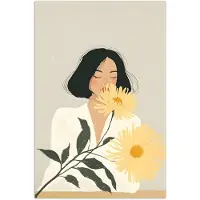 PosterMonkey Poster 60x90 cm - Vrouw - Bloem - Geel - Minimalistisch - Posters - Kamer decoratie - Wanddecoratie woonkamer - Muurdecoratie slaapkamer