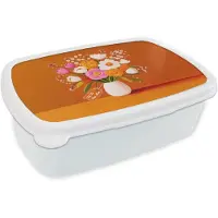 MuchoWow Broodtrommel Wit - Lunchbox Vaas - Bloemen - Oranje - Brooddoos 18x12x6 cm - Brood lunch box - Broodtrommels voor kinderen en volwassenen
