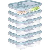 Storage solutions Vershoudbakje/lunchbox - 6x - luchtdicht - 3 vakjes - lichtgroen - kunststof - broodtrommel