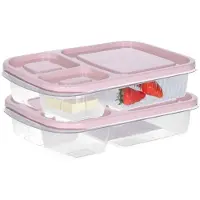Storage solutions Vershoudbakje/lunchbox - 2x - luchtdicht - 3 vakjes - lichtroze - kunststof - broodtrommel